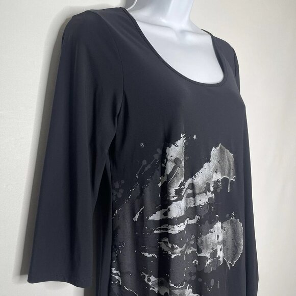 MC Planet by Innate Black Flash Dress Asymmetric Draped Abstract Floral - Picture 4 of 9